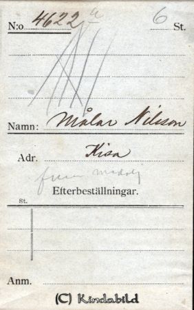 Målar Nilsson, Kisa
Beställningstext: Målar Nilsson, Kisa, (målare?) 
Nyckelord: Nilsson Kisa målare