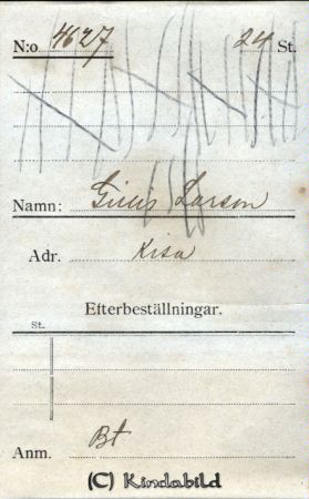 Gillis Larsson, Kisa
Beställningstext: Gillis Larsson, Kisa 
Nyckelord: Larsson Kisa