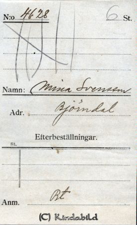 Mina Svensson, Björndal
Beställningstext: Mina Svensson, Björndal 
Nyckelord: Svensson Björndal
