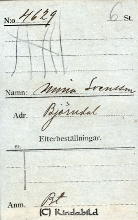 Mina Svensson, Björndal
Beställningstext: Mina Svensson, Björndal 
Nyckelord: Svensson Björndal