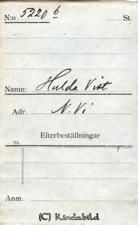 Hulda Vist  N.Vi
Hulda Vist  N.Vi
Nyckelord: Hulda Vist