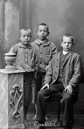 A G Gustafsson Appeldalen Malma
godj
A G Gustafsson Appeldalen Malma
Grupporträtt med tre barn

raja
Nils Timar född 1900 i Krogsfall, Erik Valfrid född 1903 och Arvid Oskar född 1905. Barn till torparen och predikanten Anders Gustav Gustavsson och Kristina Matilda Karlsdotter. De bodde i Appeldalen under Malma 1903-1922.
Erik och Arvid utvandrade till Amerika.
Det fanns flera barn i familjen: Anna Matilda född 1885, Gerda Sofia född 1888, Hilda Amalia född 1890, Pontus född 1892,Karl Josef född 1895, Gustaf Ivar 1897. 
Anna, Gerda och Pontus utvandrade 1903, 1904 och 1912.
Källa: "Bygden kring Slätmon" och SVAR Folkräkning 1910 
Källa: Gerd Pettersson

Nyckelord: Gustafsson Appeldalen