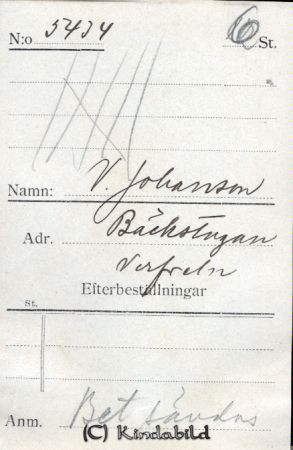 V Johansson Bäckstugan Verfveln
V Johansson Bäckstugan Verfveln
Nyckelord: Johansson Bäckstugan
