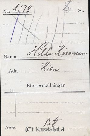 Hilda Kindman Kisa
Hilda Kindman Kisa

Rättelse: Kindman
Källa: Nettan 
Nyckelord: Hilda Kindman