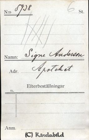 Signe Andersson Apoteket
Signe Andersson Apoteket
Nyckelord: Andersson Apoteket