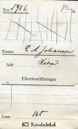 C A Johansson Kisa
C A Johansson Kisa
Nyckelord: Johansson Kisa