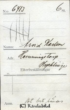 Arvid Karlsson Hemmingstorp  Hycklinge
Arvid Karlsson Hemmingstorp  Hycklinge
Nyckelord: Karlsson Hemmingstorp