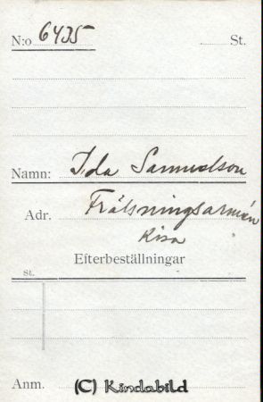 Ida Samuelsson Frälsningsarmén Kisa
Ida Samuelsson Frälsningsarmén Kisa
Nyckelord: Samuelsson Frälsningsarmén