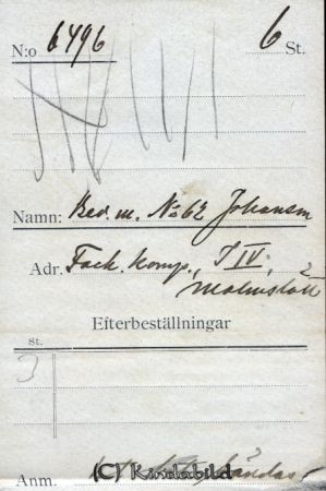 Bev.m. N:o 62 Johansson  Fack.Komp. I  IV: Malmslätt
Bev.m. N:o 62 Johansson  Fack.Komp. I  IV: Malmslätt
Nyckelord: 62 Johansson