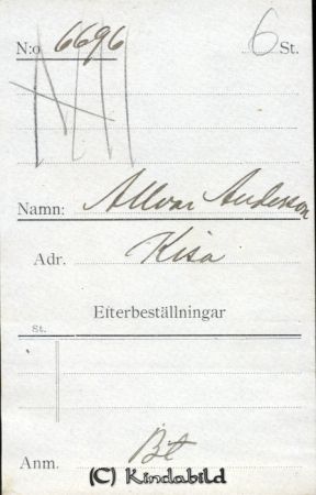 Allvar Andersson Kisa
Allvar Andersson Kisa
Nyckelord: Allvar Andersson