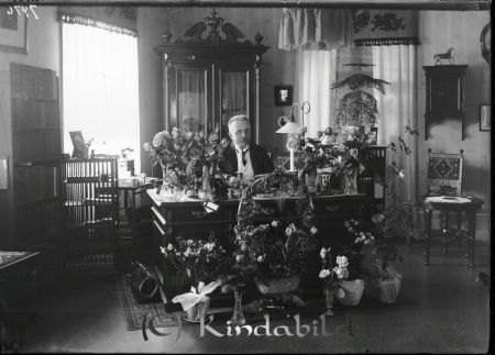 Man som uppvaktats med blommor  Interiör
godj
Man som uppvaktats med blommor  Interiör
Doktor Johan Gustav Bexelius  f.1861 i Stockholm
20 år sedan han började i Kisa


Nyckelord: Man Interiör