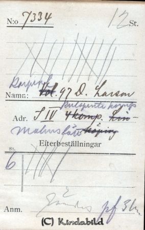 Korpral 97 D Larssom I IV Kulsprutekomp. Malmslätt
Korpral 97 D Larssom I IV Kulsprutekomp. Malmslätt
Nyckelord: D Larssom