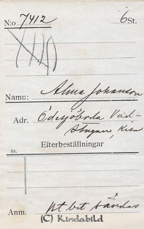 Alma Johansson Ödesjöboda Vadstugan Kisa
Alma Johansson Ödesjöboda Vadstugan Kisa
Nyckelord: Johansson Ödesjöboda