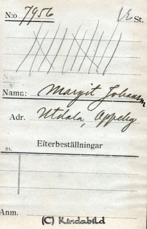 Margit Johansson Utdala Oppeby
Margit Johansson Utdala Oppeby
Nyckelord: Johansson Utdala