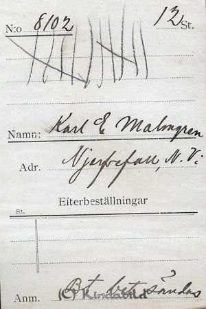 Karl E Malmgren Njerfvefall  N VI
Karl E Malmgren Njerfvefall  N VI
Nyckelord: Malmgren Njerfvefall