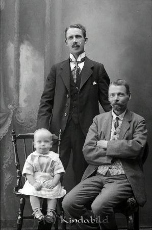 Netzell Kisa
godj
Netzell Kisa
Grupporträtt med två män och ett barn

raja
Gustaf Oskar Netzell 16.4. 1854 med son och son dotter.
3 generationer 
Källa: släkten
Nyckelord: Netzell Kisa