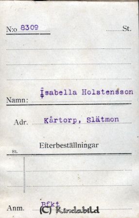 Isabella Holstensson Kårtorp Slätmon
Isabella Holstensson Kårtorp Slätmon
Nyckelord: Holstensson Kårtorp