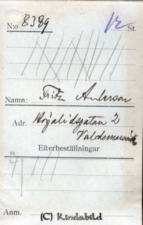 Fritz Andersson Högalidsgatan 2 Valdemarsvik
Fritz Andersson Högalidsgatan 2 Valdemarsvik
Nyckelord: Andersson Högalidsgatan