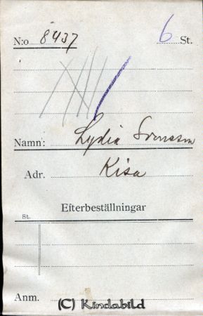 Lydia Svensson Kisa
Lydia Svensson Kisa
Nyckelord: Lydia Svensson
