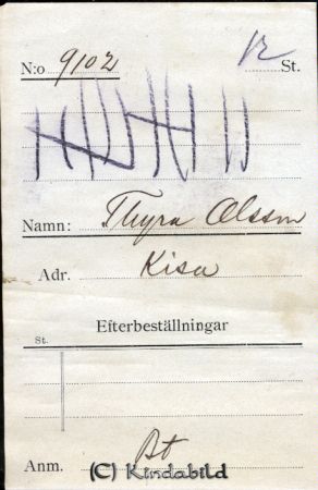 Thyra Olsson Kisa
Thyra Olsson Kisa
Nyckelord: Thyra Olsson