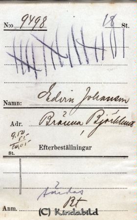 Edvin Johansson  Bränna  Björkhult
Edvin Johansson  Bränna  Björkhult
Nyckelord: Johansson Bränna