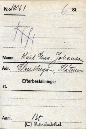 Karl Gun.  Johansson Stenstugan  Slätmon
Karl Gun.  Johansson Stenstugan  Slätmon
Nyckelord: Johansson Stenstugan