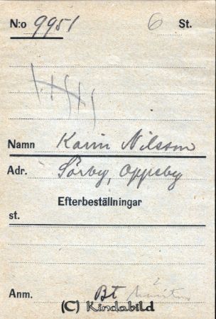 Karin Nilsson  Sörby  Oppeby
Karin Nilsson  Sörby  Oppeby
Nyckelord: Nilsson Sörby