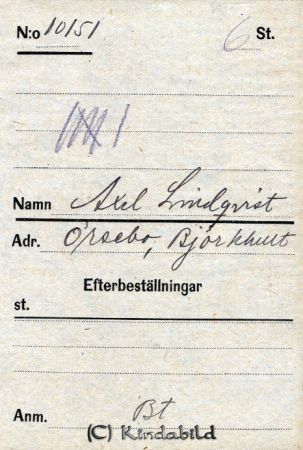 Axel Lindqvist  Örsebo  Björkhult
Axel Lindqvist  Örsebo  Björkhult
Nyckelord: Lindqvist Örsebo