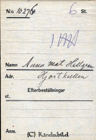 Anna Mat[hilda] Hellgren, Hjortkullen

Beställningstext: Anna Mat[hilda] Hellgren, Hjortkullen 
Nyckelord: Hellgren Hjortkullen