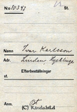 Ivar Karlsson  Linden  Hycklinge
Ivar Karlsson  Linden  Hycklinge
Nyckelord: Karlsson Linden