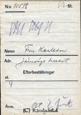 Fru Karlsson  Järnvägshuset
Fru Karlsson  Järnvägshuset
Nyckelord: Karlsson Järnvägshuset