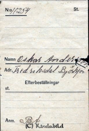 Oskar Andersson  Fredriksdal  Björkfors
Oskar Andersson  Fredriksdal  Björkfors
Nyckelord: Andersson Fredriksdal