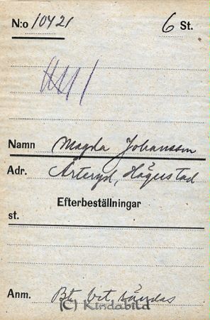 Magda Johansson  Årteryd  Hägerstad
Magda Johansson  Årteryd  Hägerstad
Nyckelord: Johansson Årteryd