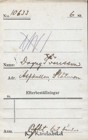 Dagny Svensson  Aspkullen  Slätmon
Dagny Svensson  Aspkullen  Slätmon
Nyckelord: Svensson Aspkullen
