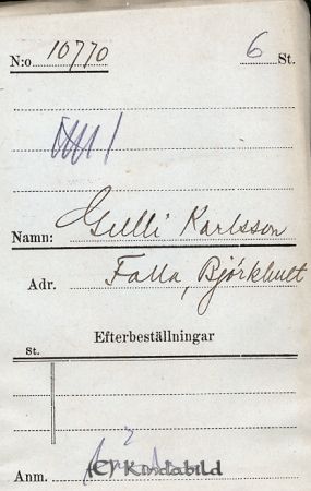 Gulli Karlsson  Falla  Björkhult
Gulli Karlsson  Falla  Björkhult
Nyckelord: Karlsson Falla
