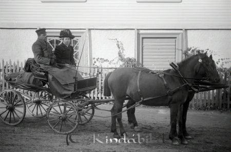 Anders Gustafsson Hökhult Horn
godj
Anders Gustafsson Hökhult Horn
Hästfordon, en vagn (landå), med en man och en kvinna, förspänd men två hästar (parhästar) på Grönedegatan, kisa, framför fotagraf Stahres ateljé
Nyckelord: Gustafsson Hökhult