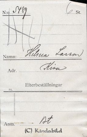 Hilma Larsson Kisa
Hilma Larsson Kisa
Nyckelord: Hilma Larsson