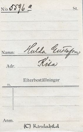 Hulda Gustafsson Kisa
Hulda Gustafsson Kisa
Nyckelord: Hulda Gustafsson