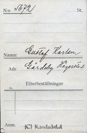 Gustaf Karlsson Gårdeby Hägerstad
Gustaf Karlsson Gårdeby Hägerstad
Nyckelord: Karlsson Gårdeby