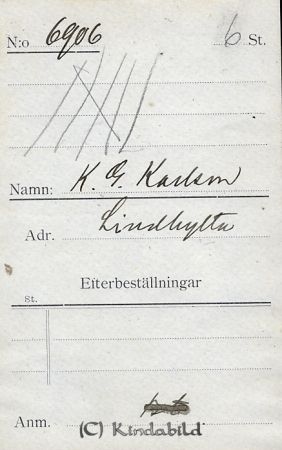 K G Karlsson Lindhylta
K G Karlsson Lindhylta
Nyckelord: Karlsson Lindhylta