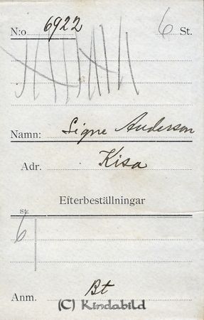 Signe Andersson Kisa
Signe Andersson Kisa
Nyckelord: Andersson Kisa