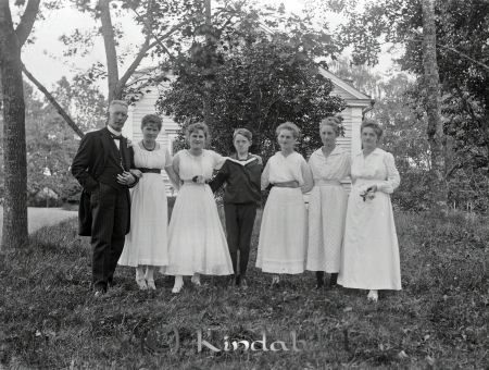 J Bexelius Kisa
godj
J Bexelius Kisa
Grupporträtt med fem kvinnor och två män

raja
Doktor John Bexelius med maka Anna och barnen Marianne, Elsa Gunilla, Margaretha (Geth), Veronica (Vera) och Per Olof 
Vera född 1899 gifte sig med Viktor Sandberg, ägare av Forså Pappersbruk.
Källa: Gerd Pettersson

Nyckelord: Bexelius Kisa