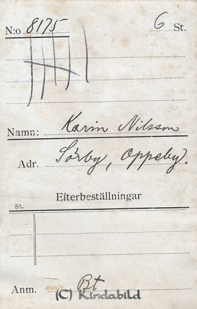 Karin Nilsson Sörby Oppeby
Karin Nilsson Sörby Oppeby
Nyckelord: Nilsson Sörby