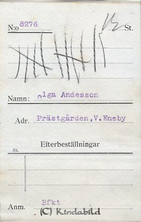 Olga Andersson Prästgården  V Eneby
Olga Andersson Prästgården  V Eneby
Nyckelord: Andersson Prästgården