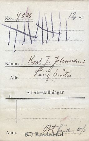 Karl J Johansson Långbråta
Karl J Johansson Långbråta
Nyckelord: Johansson Långbråta