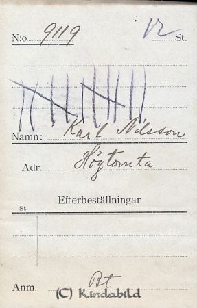 Karl Nilsson Högtomta
Karl Nilsson Högtomta
Nyckelord: Nilsson Högtomta