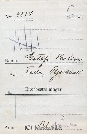 Gottfr. Karlsson  Falla  Björkhult
Gottfr. Karlsson  Falla  Björkhult
Nyckelord: Karlsson Falla