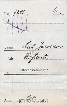 Axel Jacobsson  Högtomta
Axel Jacobsson  Högtomta
Nyckelord: Jacobsson Högtomta