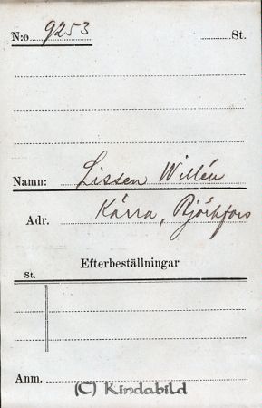 Lissen Willén  Kärra  Björkfors
Lissen Willén  Kärra  Björkfors
Nyckelord: Willén Kärra