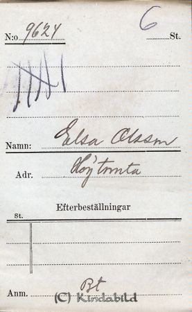 Elsa Olsson  Högtomta
Elsa Olsson  Högtomta
Nyckelord: Olsson Högtomta